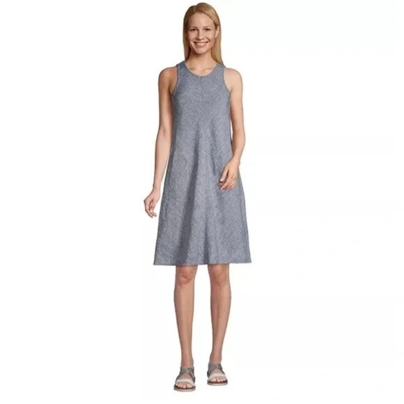 Lands'end Womens Sleeveless Knee Length 100% Linen A-line Dress Peasant M - Picture 1 of 11